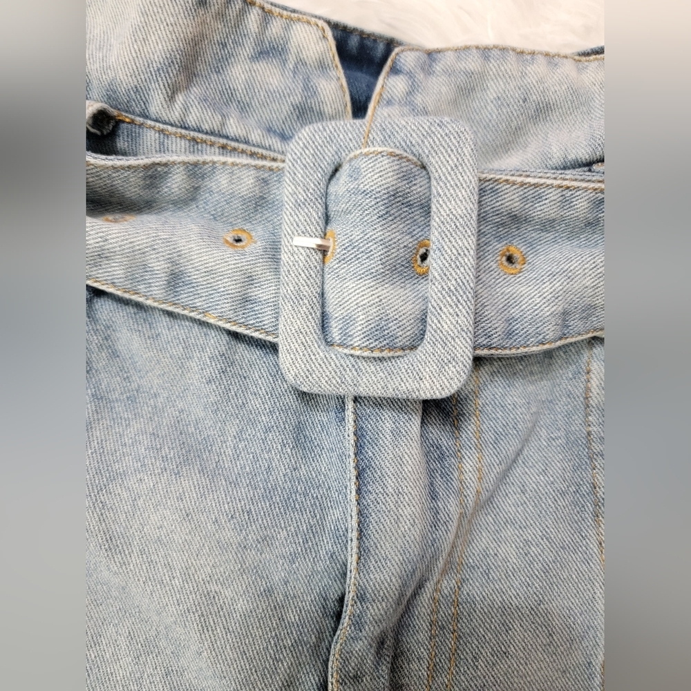 Le Lis 100% Cotton Paper Bag Belt  Light Blue High-Waisted Shorts Size 29 - Picture 5 of 13